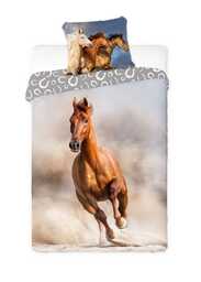 Faro Pościel bawełniana 140x200 koń gniady szara podkowy Horses 006 młodzieżowa poszewka 70x90