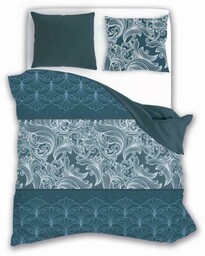 Faro Pościel satynowa 220x200 Elegant 012 turkusowa ciemna ornamenty dwustronna S 23