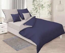 Matex Pościel satynowa 140x200 Double Face granatowa srebrna 47+42 dwustronna