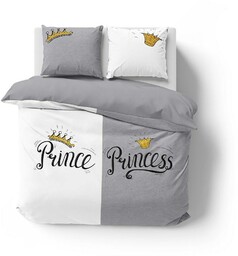 Detexpol Pościel bawełniana 160x200 Prince Princess szara biała 4110 A 2 poszewki 70x80 Holland 129
