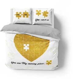 Detexpol Pościel bawełniana 220x200 Serce puzle biała złota 4108 A 2 poszewki 70x80 Holland 129
