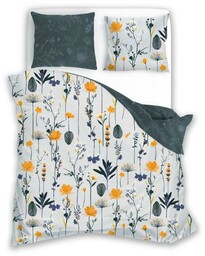 Faro Pościel satynowa 160x200 Elegant 013 szara turkusowa żółta kwiaty dwustronna S 23