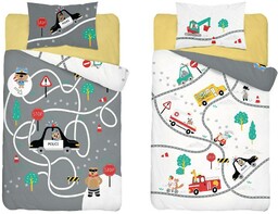 Detexpol Pościel bawełniana 90x120 Ulica straż pożarna policja szara 4280 B Mayamoo 20
