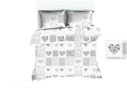 Extrapościel Pościel bawełniana 140x200 1646E biała serca paczłork szary 1108N