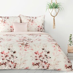 Design 91 Pościel z mikrofibry 140x200 Powdery kwiaty biała różowa pudrowa z jedną poszewką mikrofibra D91