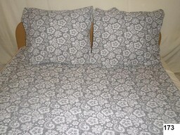 Karo Pościel z kory 140x200 173 szara białe kwiatki guziki 100% bawełna gruba