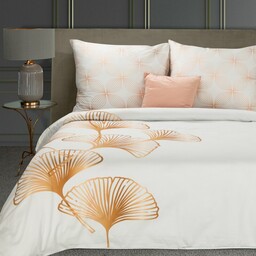 Eurofirany Pościel satynowa 160x200 Blanca 10 biała złota liście geometria Limited Collection