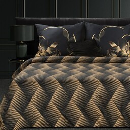 Eurofirany Pościel satynowa 160x200 Victoria 12 czarna złota liście geometria Limited Collection