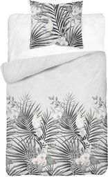 Detexpol Pościel satynowa 140x200 szara liście 4401 B z jedną poszewką Home Satin 122