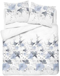 Detexpol Pościel satynowa 220x200 biała niebieska kwiaty 4397 A Home Satin 122