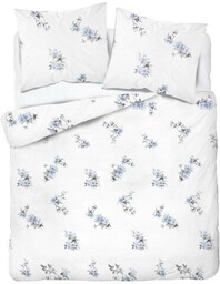 Detexpol Pościel satynowa 220x200 biała niebieska kwiaty 4403 A Home Satin 122