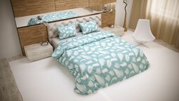 Luxury Pościel bawełniana 160x200 Liście miętowa biała 28259/1 01