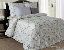 Luxury Pościel satynowa 160x200 5059/1 szara czerwona złota marmur kwiaty 02