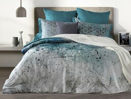 Luxury Pościel satynowa 210x200 Ornamenty turkusowa szara Lusso D21 poszewki 2x50/70 2x50/60 prześcieradło 220x240