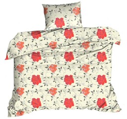 Extrapościel Pościel bawełniana 140x200 kwiaty kremowa czerwona 545N Classic