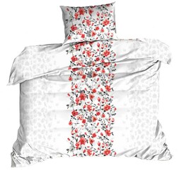 Extrapościel Pościel bawełniana 140x200 kwiaty biała czerwona 1196N Classic