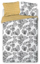 Faro Pościel bawełniana 220x200 Elegant 004 biała musztardowa brązowa liście E 2023