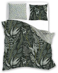 Faro Pościel satynowa 160x200 Elegant 027 zielona ciemna szara liście dwustronna S 23