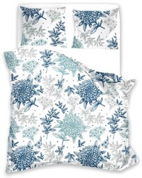 Faro Pościel bawełniana 160x200 biała niebieska miętowa kwiaty 015 Fashion 23
