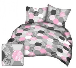 Karo Pościel z kory 140x200 szara różowa heksagony A978_6 Kora 23