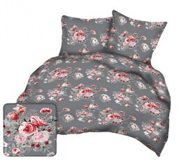 Karo Pościel z kory 160x200 szara czerwona kwiaty A124 Kora 23