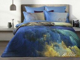 Luxury Pościel satynowa 220x200 niebieska chabrowa żółta Lusso D44 poszewki 2x70/80 2x 50/60 prześcieradło 220x240