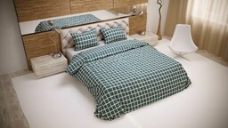 Luxury Pościel bawełniana 220x200 Krata stalowa biała 28249/1 poszewki 2x70/80 01
