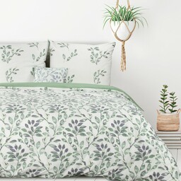 Design 91 Pościel z mikrofibry 160x200 Clarissa liście biała zielona mikrofibra D91