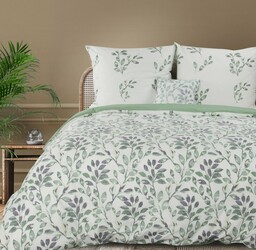 Design 91 Pościel z mikrofibry 220x200 Clarissa liście biała zielona mikrofibra D91