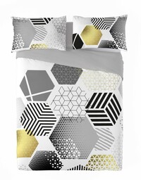 Matex Pościel satynowa 160x200 geometria szara żółta Prestige 1
