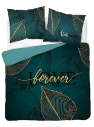 Detexpol Pościel bawełniana 160x200 Love liście turkusowa złota 4331 A Home 130
