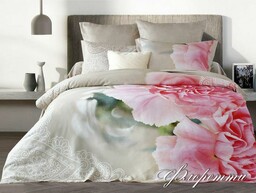Luxury Pościel satynowa 220x200 Kwiaty róże ornamenty beżowa różowa Lusso D2 poszewki 2x70/80 2x 50/60 prześcieradło 220x240