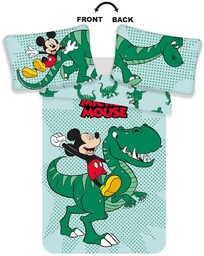 Jerry Fabrics Pościel bawełniana 100x135 Myszka Miki Mickey Mouse dinonazur zielona do łóżeczka 4775 poszewka 40x60