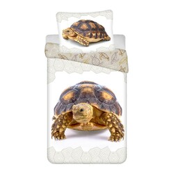 Jerry Fabrics Pościel bawełniana 140x200 Żółw Turtle biała beżowa poszewka 70x90