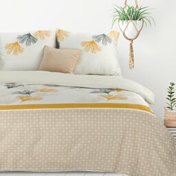 Design 91 Pościel z mikrowłókna 220x200 Lea 07 liście biała żółta beżowa D91