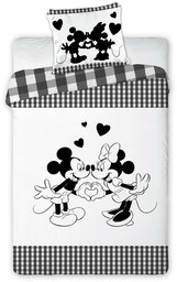 Faro Pościel bawełniana 160x200 Myszka Mini Miki Minnie Mickey Mouse Friends kratka biała szara czarna dwustronna 7255