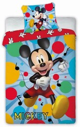 Faro Pościel bawełniana 160x200 Myszka Miki 148 Mickey Mouse 0872 niebieska czerwona żółta zielona kółka