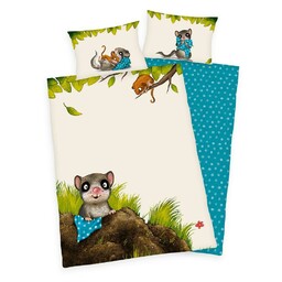 Herding Pościel bawełniana 100x135 Mała myszka kremowa turkusowa dziecięca do łóżeczka H23