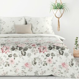 Design 91 Pościel z mikrowłókna 160x200 Lea 05 kwiaty biała szara różowa D91