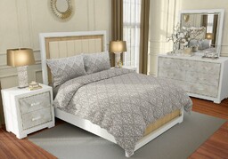 Zaratex Pościel bawełniana 140x200 Frills beżowa biała geometria Gold