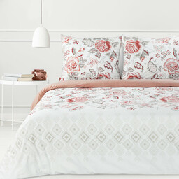 Eurofirany Pościel bawełniana 220x200 Sara 33 biała morelowa kwiaty