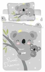 Jerry Fabrics Pościel bawełniana 100x135 Miś Koala gwiazdki 7554 biała szara dziecięca do łóżeczka Sweet Deams poszewka 40x60