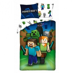 Halantex Pościel bawełniana 140x200 Minecraft dla gracza piksele poszewka 70x90 9924