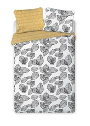 Faro Pościel bawełniana 160x200 Elegant 004 biała musztardowa brązowa liście E 2023