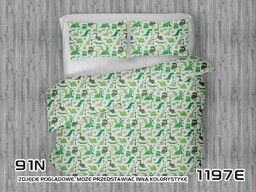 Extrapościel Pościel bawełniana 160x200 1197E biała Dinozaury zielone oliwkowe