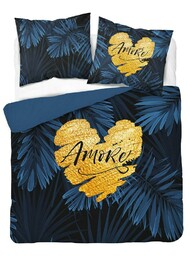 Detexpol Pościel bawełniana 220x200 granatowa amore w liście 4414 A Holland 35
