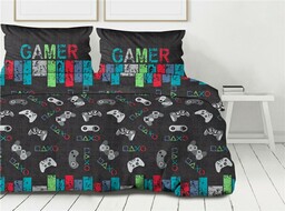 Greno Pościel bawełniana 140x200 Gamer Over grafitowa kolorowa pady dla gracza Premium Bielbaw 1