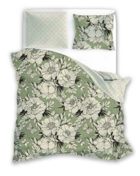 Faro Pościel bawełniana 220x200 Flovery 002 kwiaty zielona 23