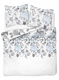 Detexpol Pościel bawełniana 220x200 biała szara błękitna kwiaty 4462 B bawełna 40