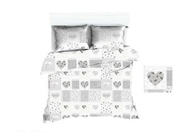 Karo Pościel z kory 140x200 1108N biała serca paczłork szary 1646E